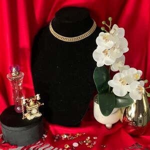 Elegant, goldtone, adjustable choker/collar.  No maker’s mark.
